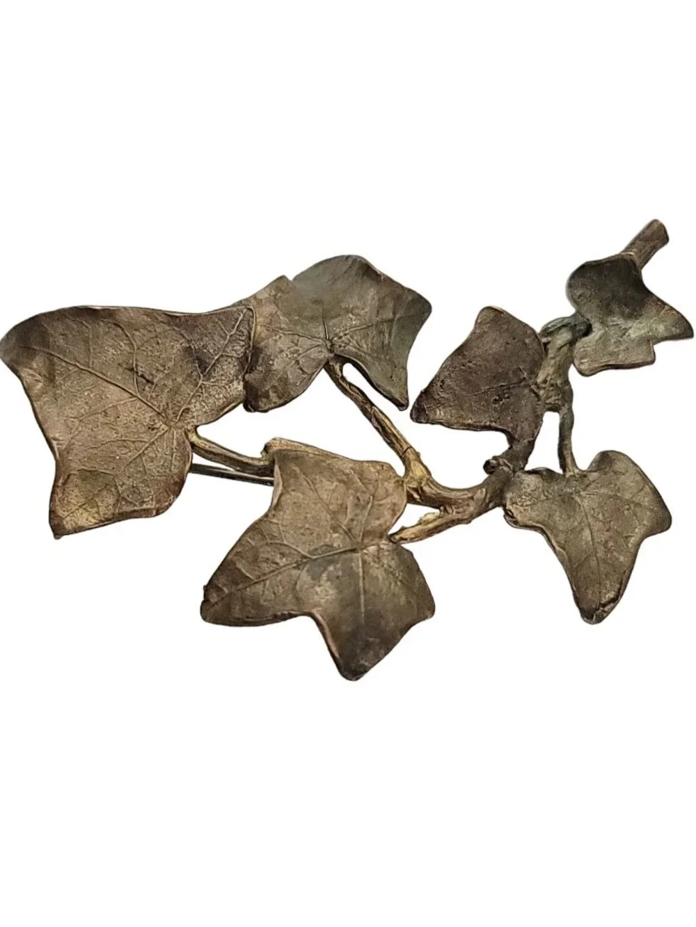 Michael Michaud Bronze Green Ivy Leaf Stem Vine Brooch E910